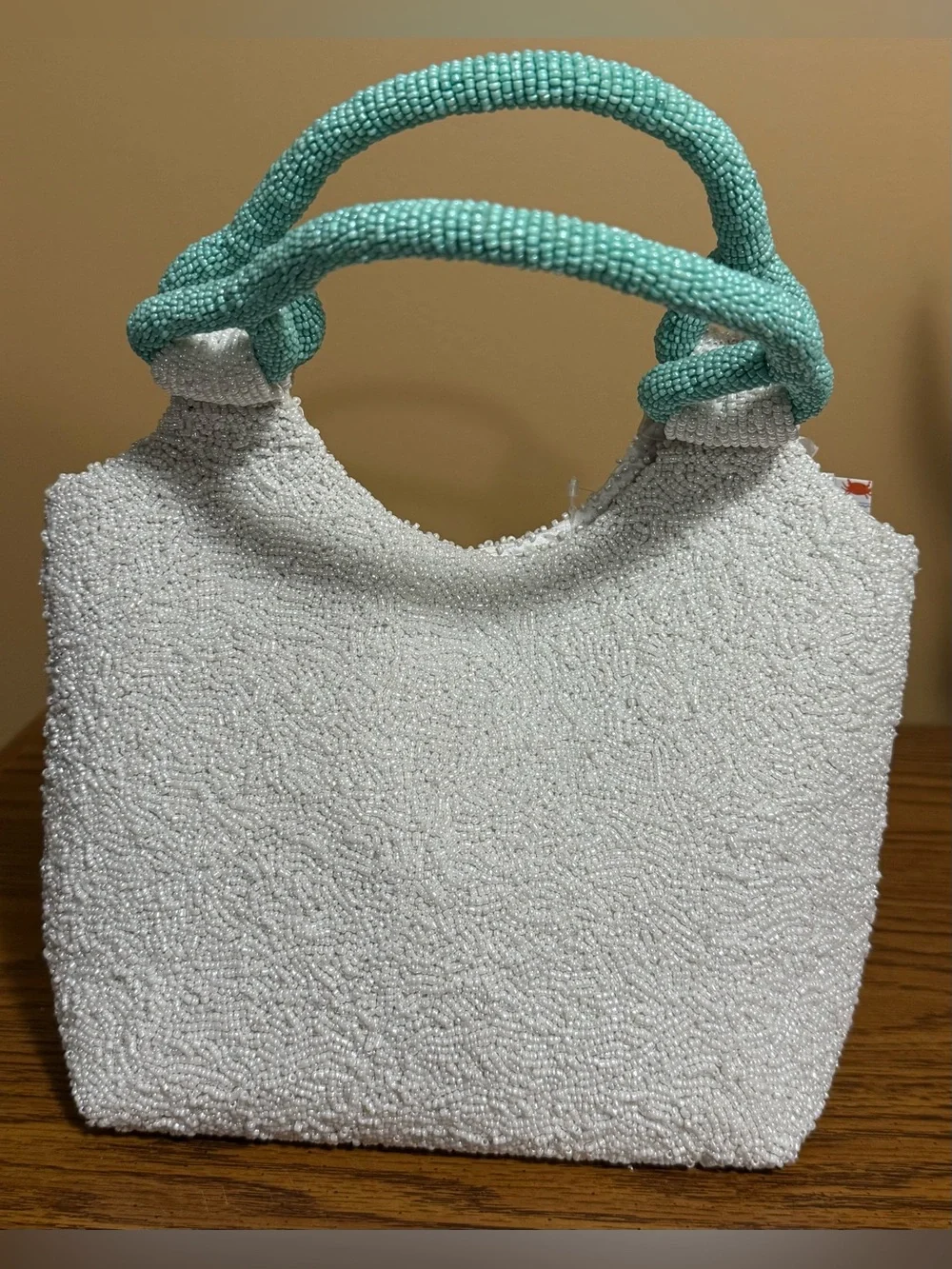 Beaded Sea Turtle Mini Bag in White and Aqua
